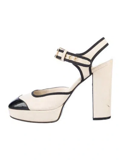 Pre-owned Miu Miu Canvas Colorblock Pattern Slingback Pumps