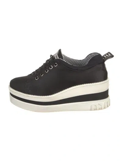 Pre-owned Miu Miu Canvas Colorblock Pattern Wedge Sneakers In Black