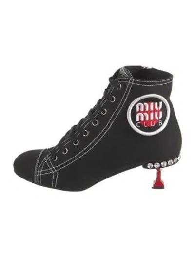 Pre-owned Miu Miu Canvas Crystal Embellishments Pumps In Black