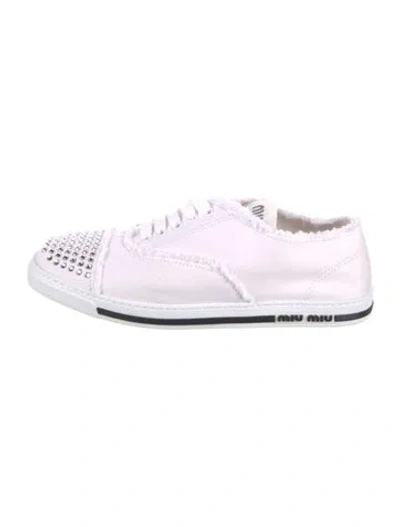Pre-owned Miu Miu Canvas Crystal Embellishments Sneakers In White