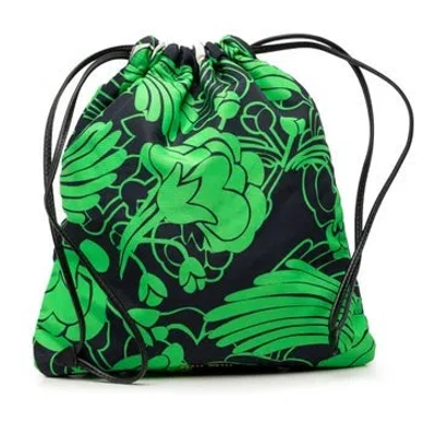 Pre-owned Miu Miu Canvas Floral Botanical Print Drawstring Pouch In Black