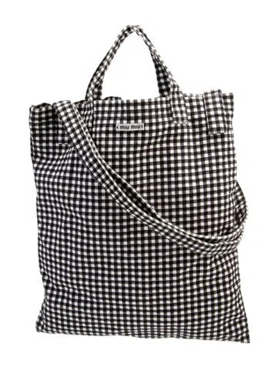 Pre-owned Miu Miu Canvas Gingham Tote In Black