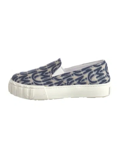 Pre-owned Miu Miu Canvas Graphic Print Loafer Sneakers In Blue