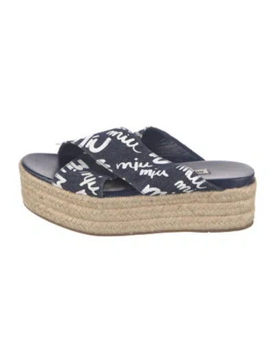 Pre-owned Miu Miu Canvas Graphic Print Sandals In Blue