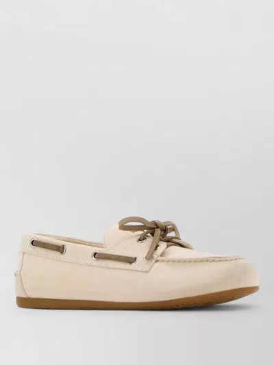 Miu Miu Canvas Lace Up Loafers Rubber Sole In Brown