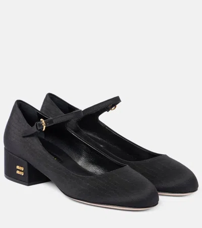 Miu Miu Canvas Leather-lined Mary Jane Pumps In Black
