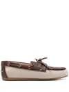 Miu Miu Canvas And Bleached Leather Boat Shoes In Braun