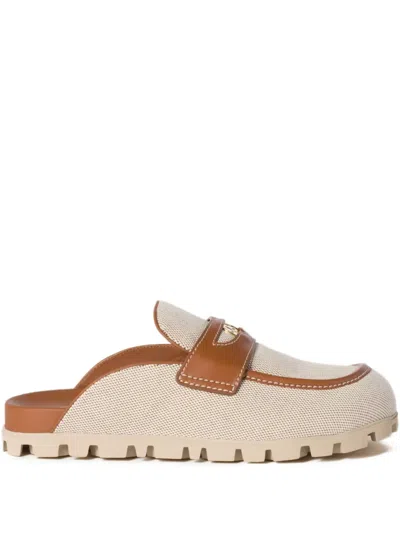 Miu Miu Canvas Mules In Neutrals