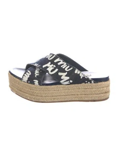 Pre-owned Miu Miu Canvas Printed Espadrilles In Blue