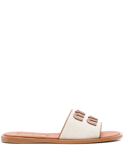 Pre-owned Miu Miu Canvas Sandals (women's) Sneakers In Naturale