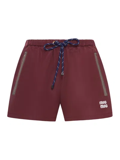 Miu Miu Technical Fabric Shorts In Red