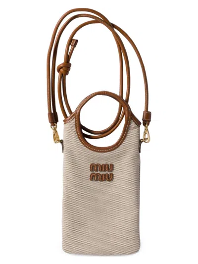 Miu Miu Canvas Smartphone Case In Sand