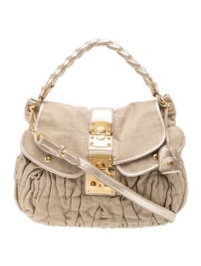 Pre-owned Miu Miu Canvas Top Handle Bag In Neutral