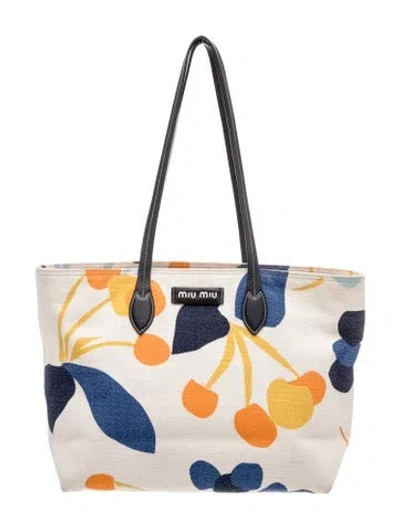 Pre-owned Miu Miu Canvas Tote In Neutral