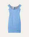 Miu Miu Cap-sleeve Poplin Dress In Blue