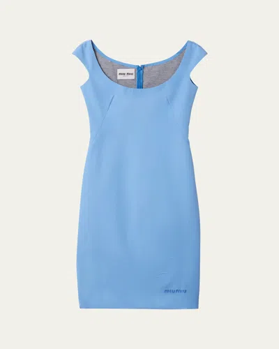 Miu Miu Cap-sleeve Poplin Dress In F0013 Azzurro