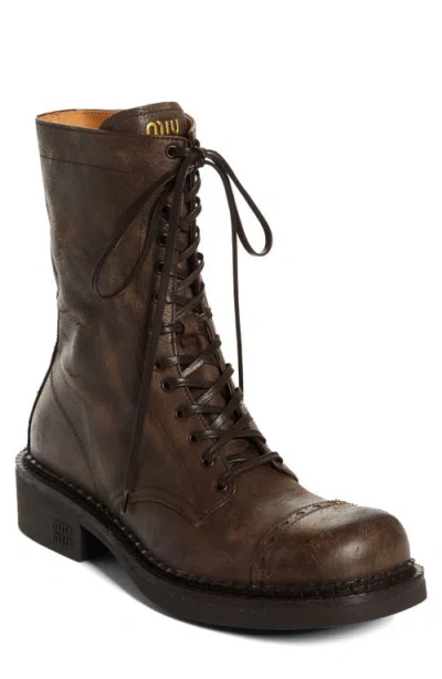 Miu Miu Cap Toe Combat Boot In Brown