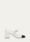 Miu Miu Leather Chain Pumps In Bianco Nero