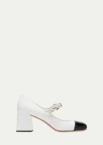 Miu Miu Cap Toe May Jane Pumps In Bianco Nero