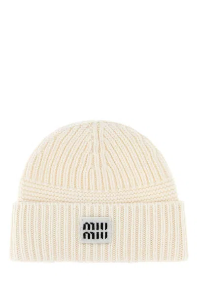 Miu Miu Cap With Logo In Beige