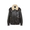 Miu Miu Leather Jacket With Shearling Collar In Brown