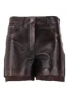 Miu Miu Leather Shorts With Pockets And Loops In Brown