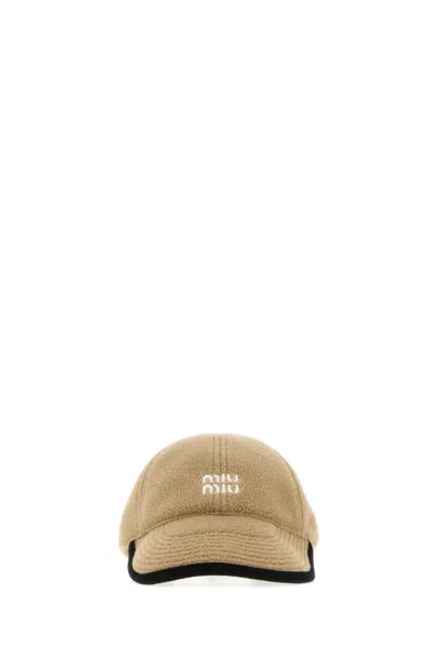 Miu Miu Logo-embroidered Camel Hair Baseball Cap In Neutral