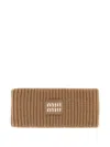 Miu Miu Ribbed Texture Wool Blend Hairband In Brown