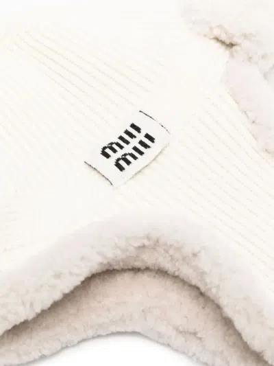 Miu Miu Cappelli Cashmere Wool+montone In White