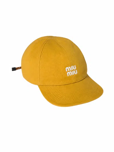 Miu Miu Cappelli Denim Washed+nastro In Yellow