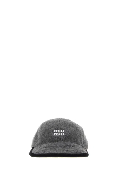 Miu Miu Cappelli Flannel Baseball Cap In Gray