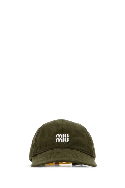 Miu Miu Cappelli Logo-embroidered Cotton Baseball Cap In Green
