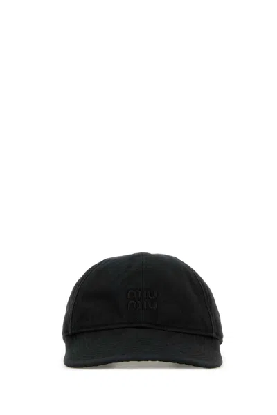 Miu Miu Cappelli Slate Cotton Baseball Cap In Black