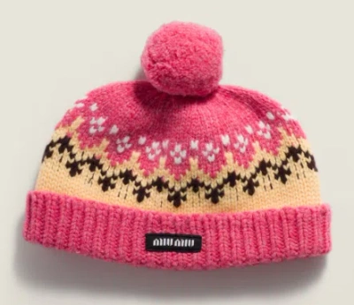 Miu Miu Cappelli Wool Fairisle F.3 In Pink
