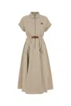 Miu Miu Belted Waist Shirt Dress With Short Sleeves In Neutral