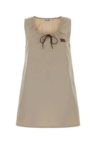Miu Miu Cappuccino Cotton Mini Dress In Brown