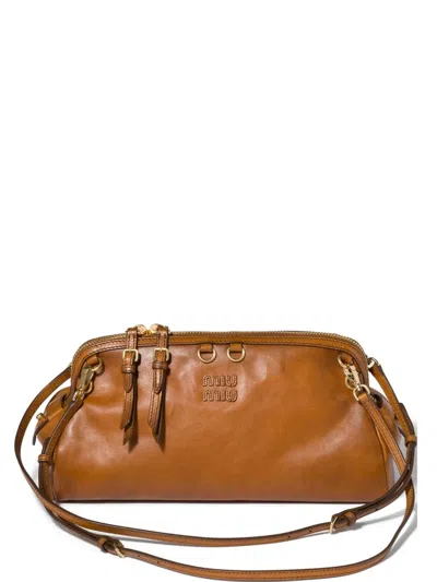 Miu Miu Caprice Leather Clutch In Brown