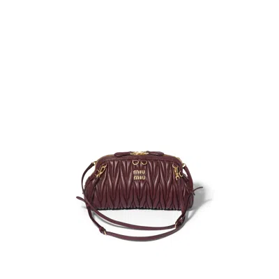 Miu Miu Caprice Matelassé Nappa Leather Clutch In Burgundy