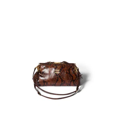 Miu Miu Caprice Python-print Ayers Leather Clutch In Brown