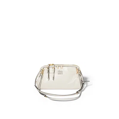 Miu Miu Caprice Shiny Leather Clutch In White