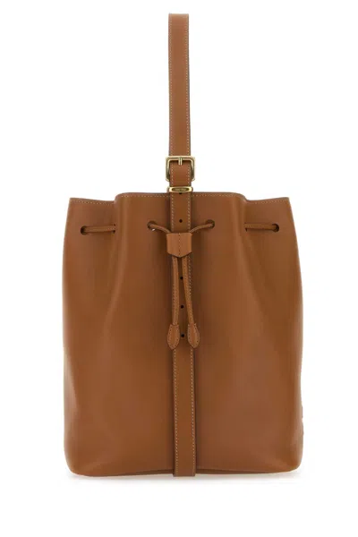 Miu Miu Caramel Leather Bucket Bag In Cognac