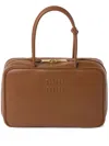 Miu Miu Caramel Leather Handbag In Orange