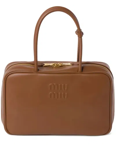 Miu Miu Caramel Leather Handbag In Orange