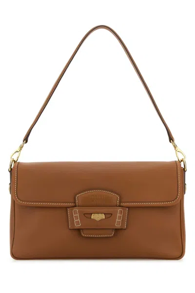 Miu Miu Caramel Leather Penny Shoulder Bag In Brown