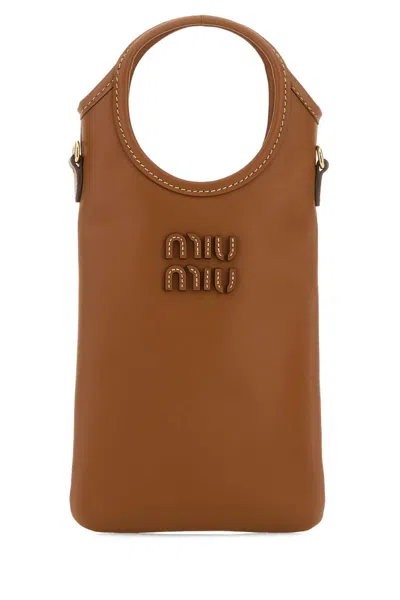 Miu Miu Caramel Leather Phone Case In Brown