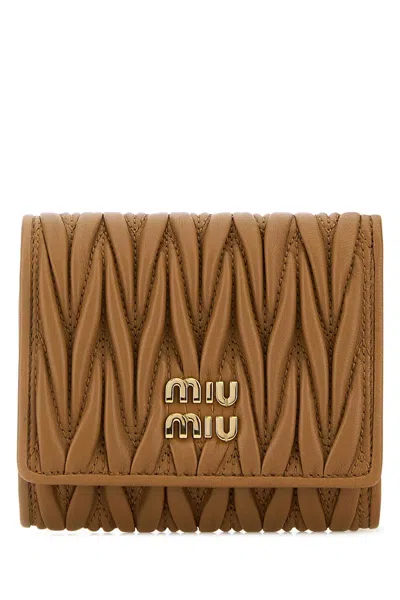 Miu Miu Caramel Leather Wallet In Brown