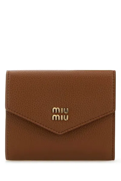 Miu Miu Caramel Leather Wallet - Mini, 11 Cm X 9.5 Cm X 2 Cm In Camel