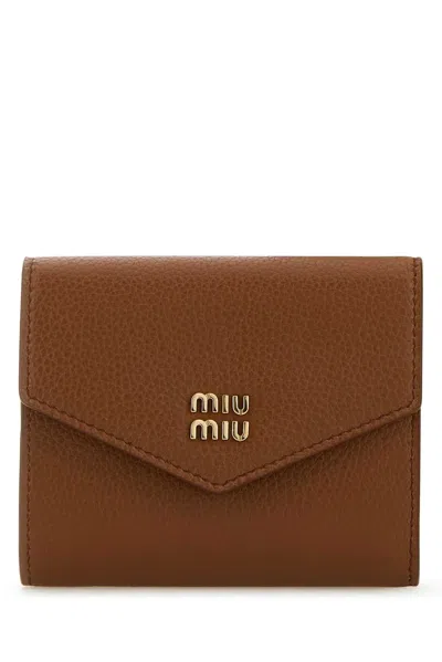 Miu Miu Caramel Leather Wallet In Brown