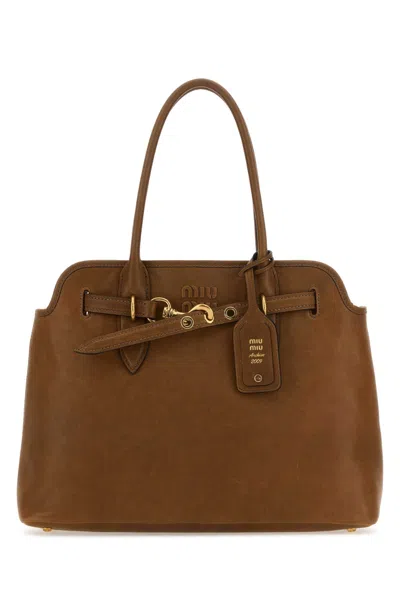 Miu Miu Caramel Nappa Leather Aventure Shopping Bag In Brown