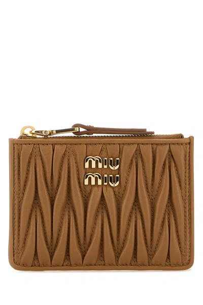 Miu Miu Caramel Nappa Leather Card Holder In Brown